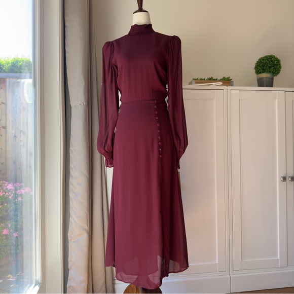 Reformation Stevie Long Sleeve Smock Neckline Midi Dress Brand New 0 - Picture 2 of 14